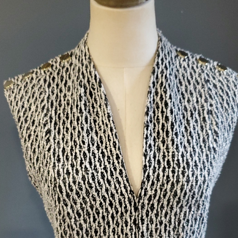Andrew Marc Black and White Sleeveless Midi Dress - Picture 5 of 17
